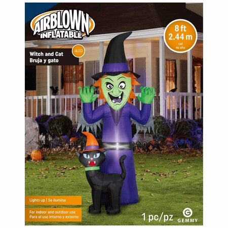 Gemmy Airblown 9 ft. LED Prelit Witch and Cat Inflatable 229619